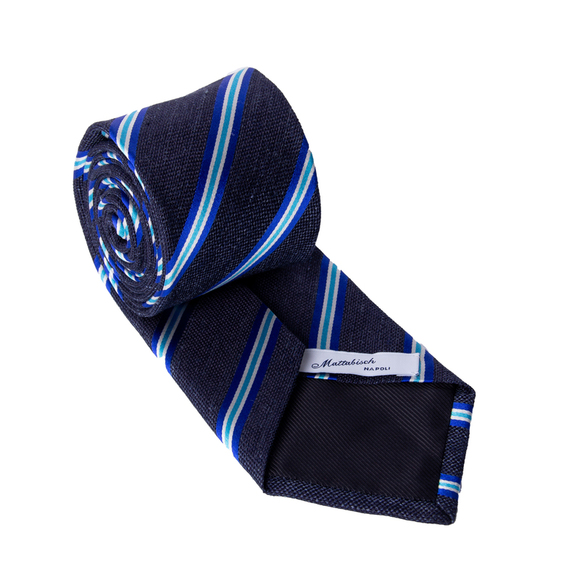 MATTABISCH BLUE MULTI & WHITE STRIPED TIE | MENS - Picture 2 of 4